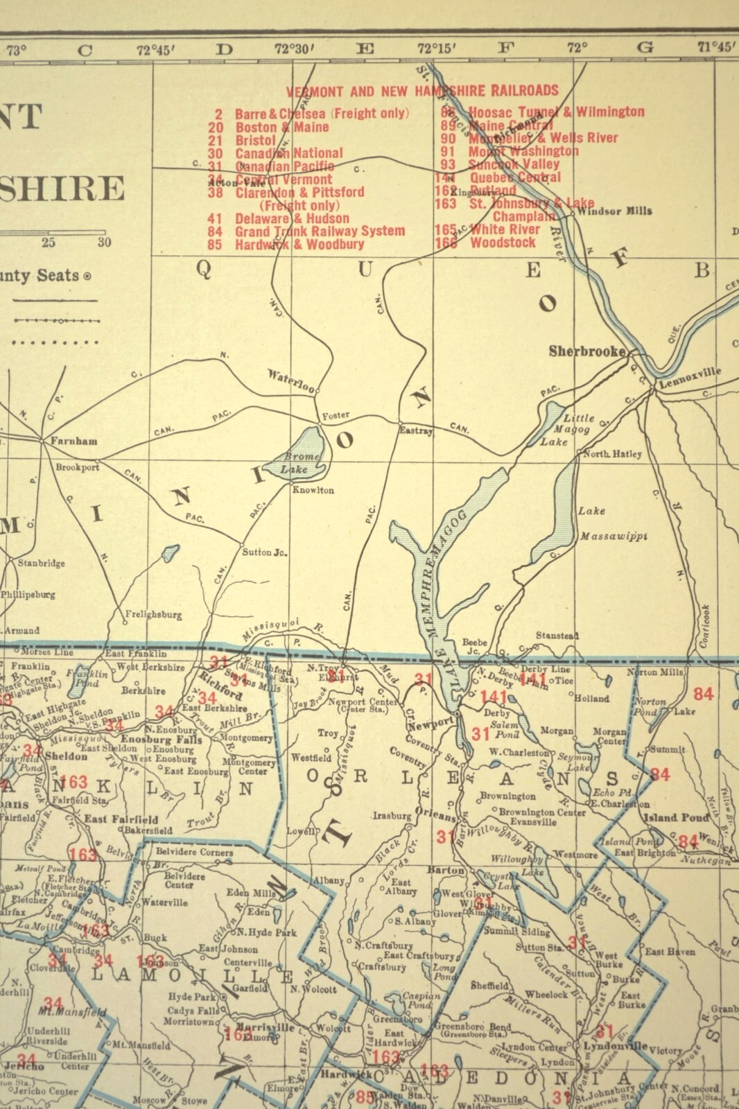 Vintage NEW HAMPSHIRE Railroad Map Vermont Boston & Maine LARGE Original Antique