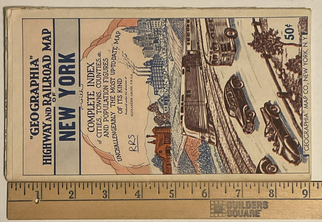 Vintage 1950s Geographia Highway & Railroad Map New York NY Alexander Gross