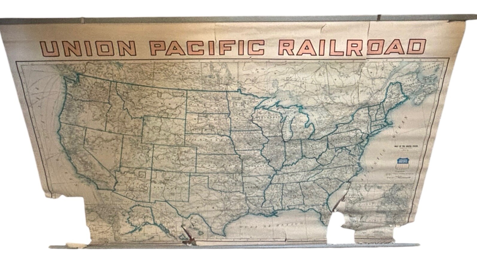 Vintage Map of Union Pacific Railroad United States