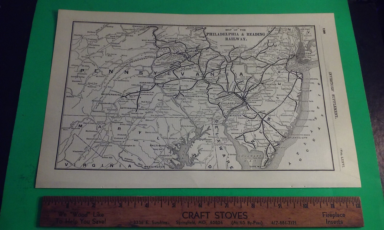 Rare 1903 Railroad Map of The Philadelphia & Reading Railway Routes &Connections