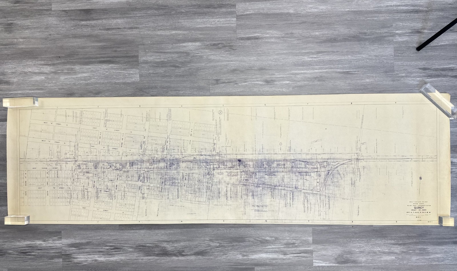 1954 Great Northern Railway Map Quincy Washington WA Blueprint Copy 84” x 24”