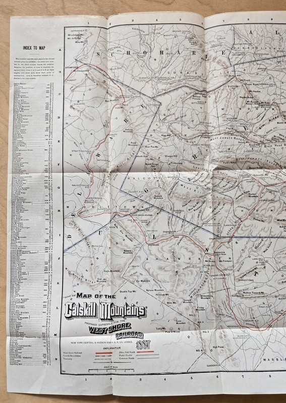 Very Nice 1887 West Shore Railroad RR Catskill Mountains Original Map Near Mint