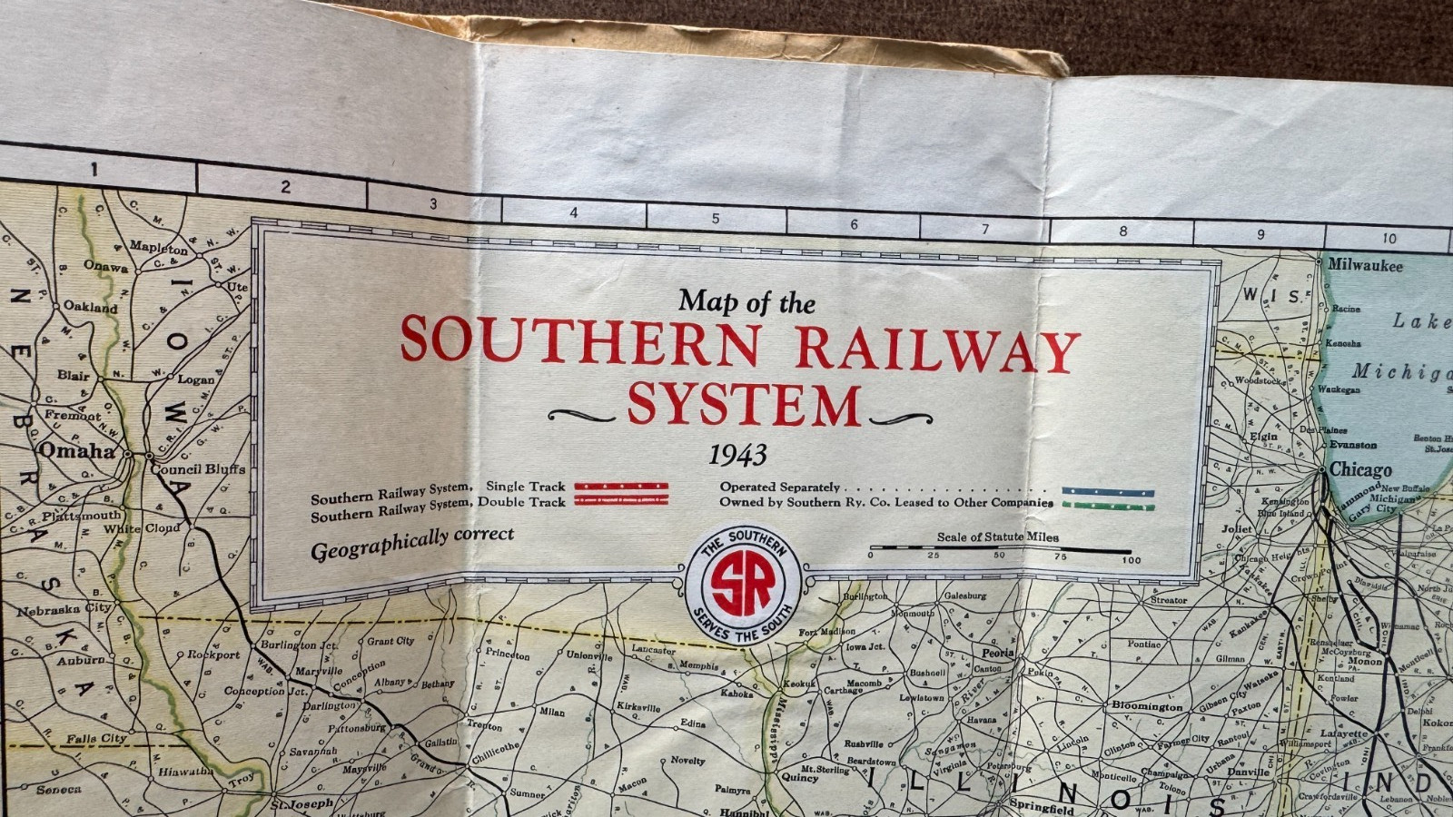 Vintage April 1943 Map of the Southern Railway System Railroad RR Train