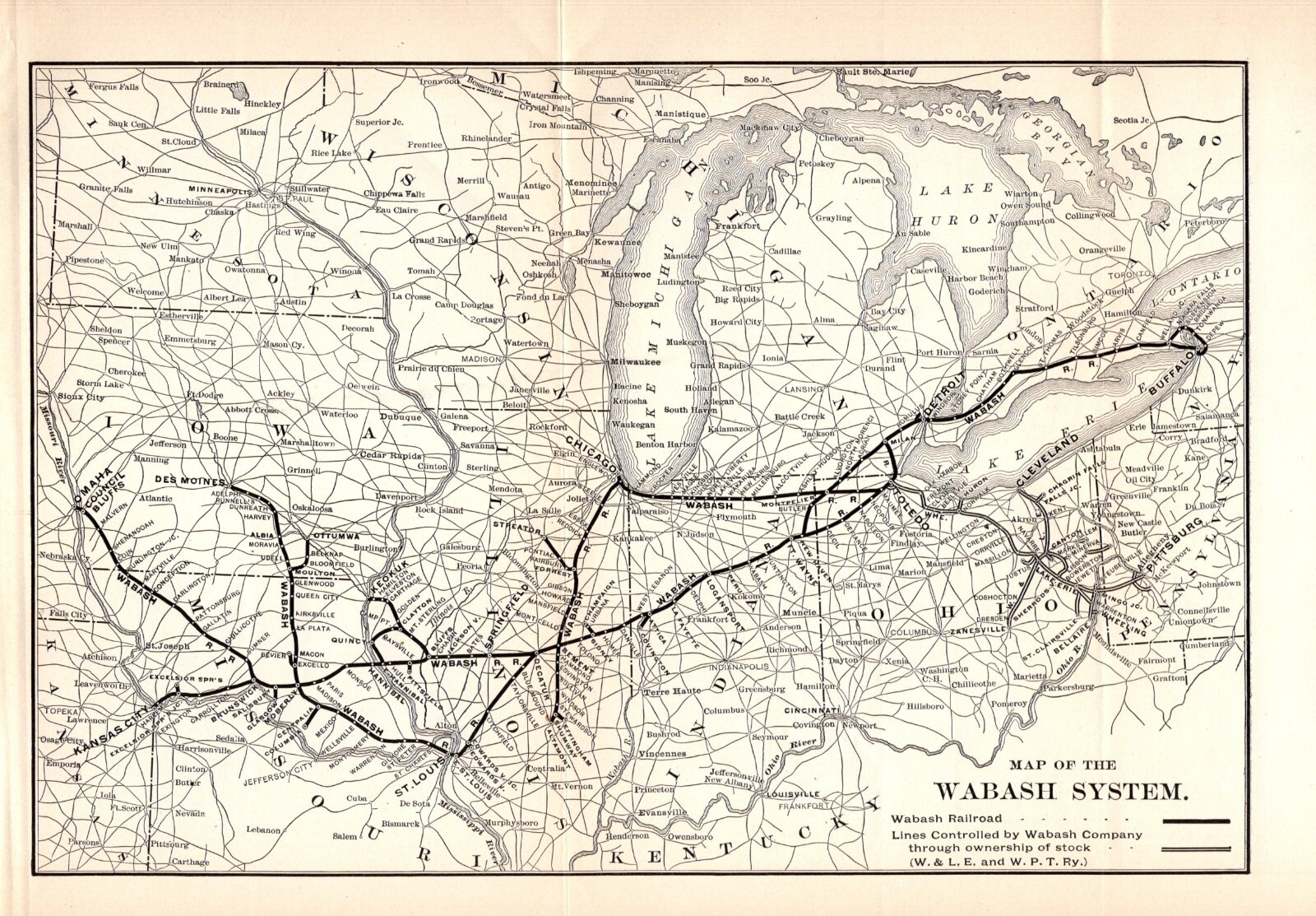 1904 Antique Wabash System Railroad Map 1470