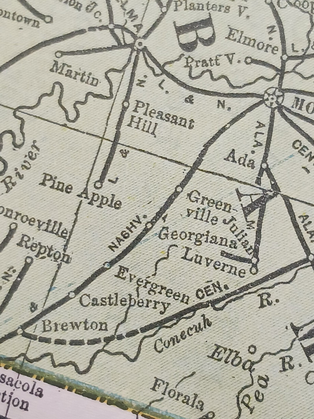 ~ 1897 Train Route Map Alabama FLORIDA Georgia ☆ all Railroad Lines Marked 9×11