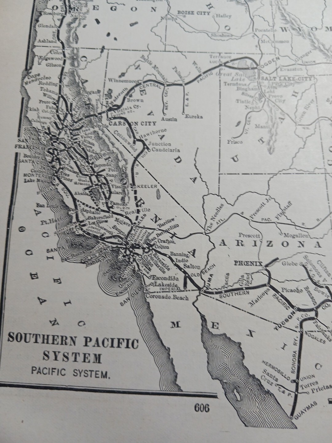 1904 Railroad Map SOUTHERN PACIFIC SYSTEM west All Lines Stations CA NV AZ WA OR