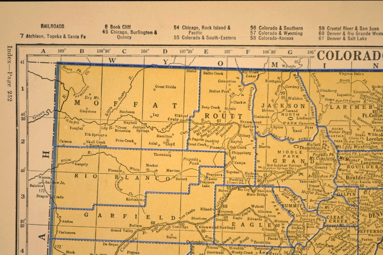 ca1938 COLORADO Railroad Map Depot Towns DRGW RR Historic Original Atlas Map