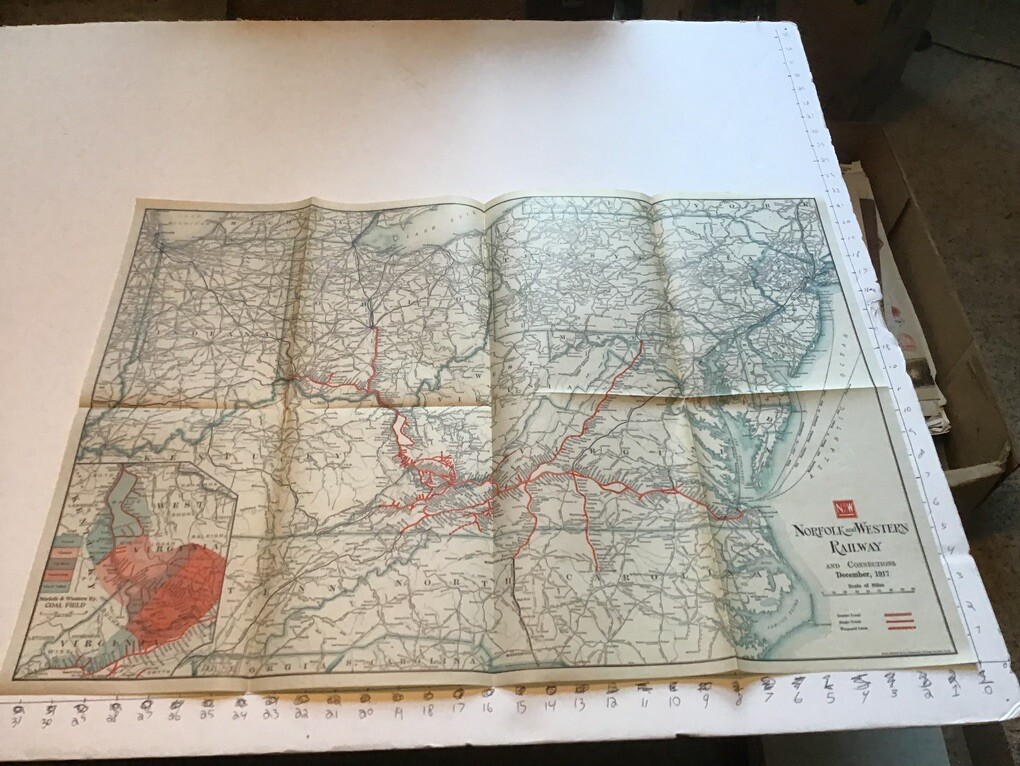 vintage railroad map: 22×32″ NORFOLK & WESTERN Railway 1917