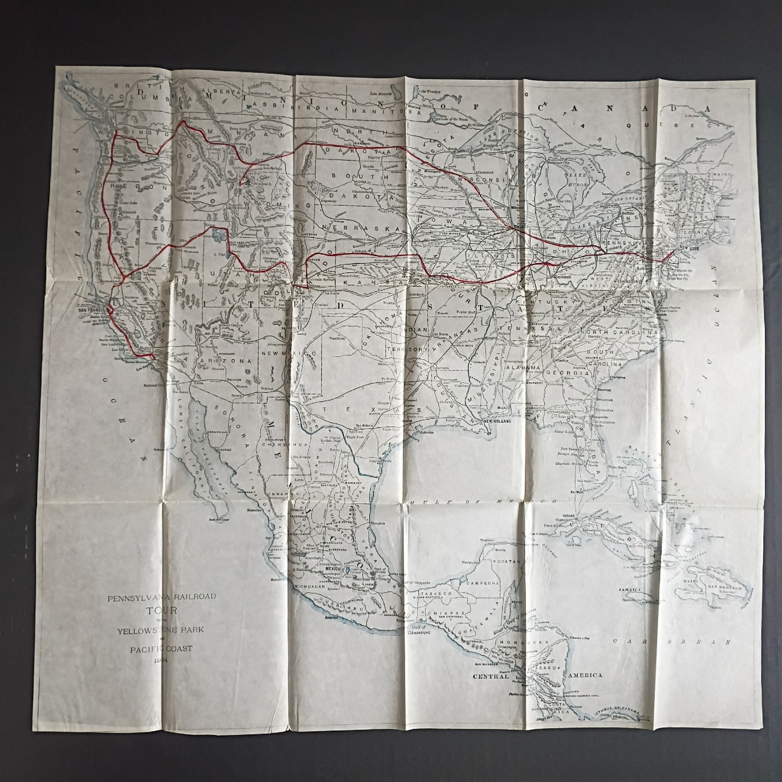 Antique 1904 PRR Pennsylvania RR Tour Map 18.5×20.5 Yellowstone & Pacific Coast