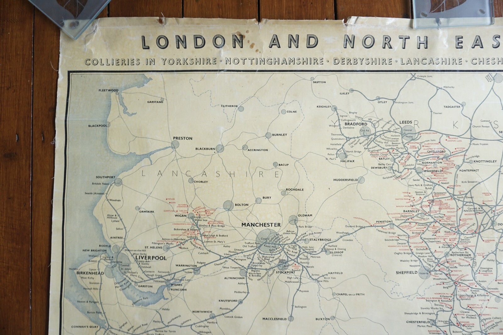 1936 LNER Collieries Railway Map Linen Backed for Display in Train Station