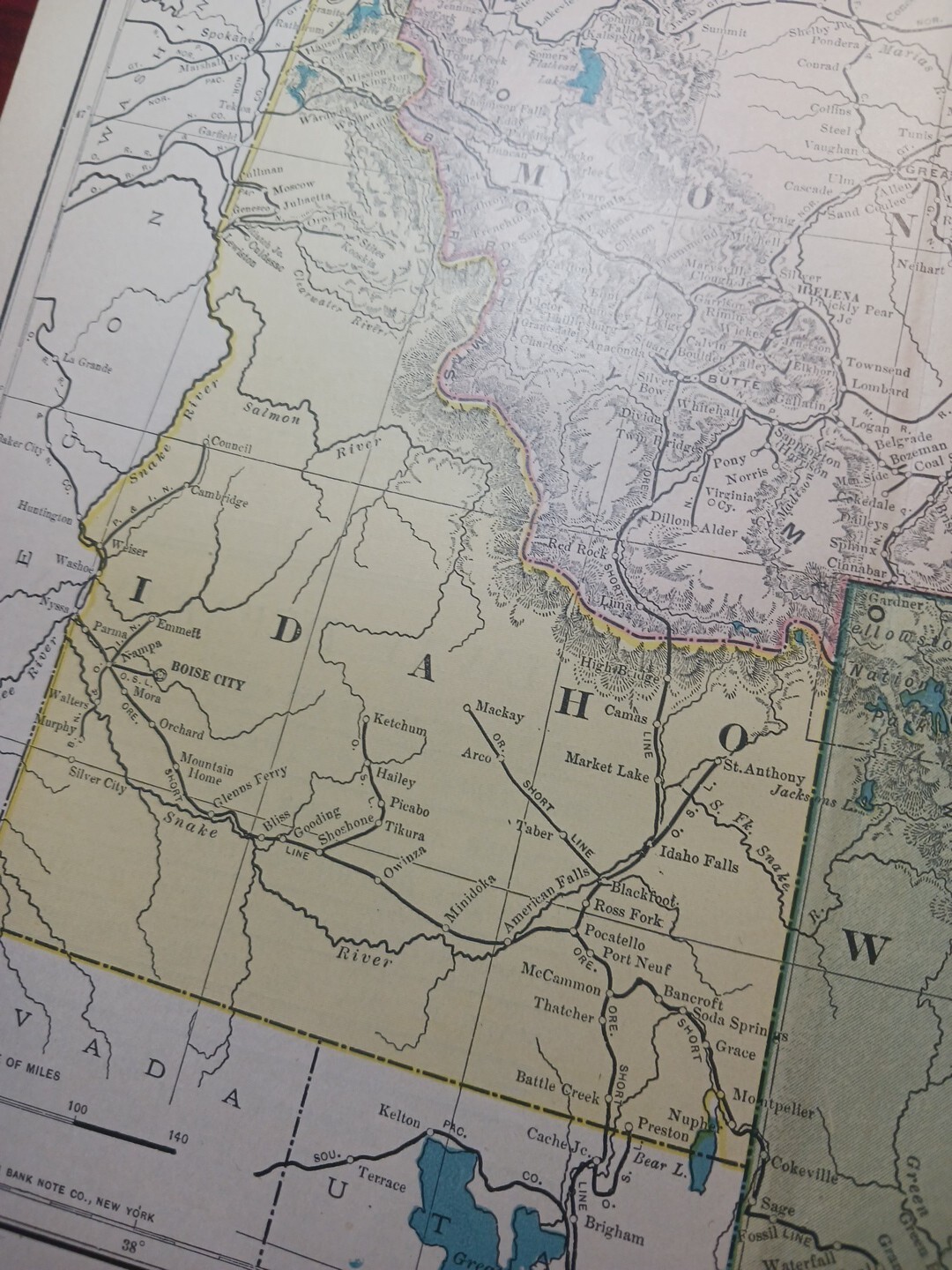 1904 dated Railroad Map MONTANA IDAHO WYOMING All Lines & Train Routes 11″x9″
