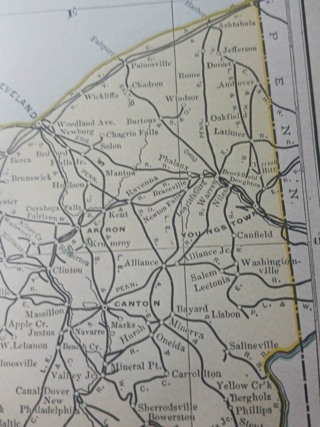 1906 Dated Train Route Map OHIO all Railroad Lines Stations Towns 11″×9″