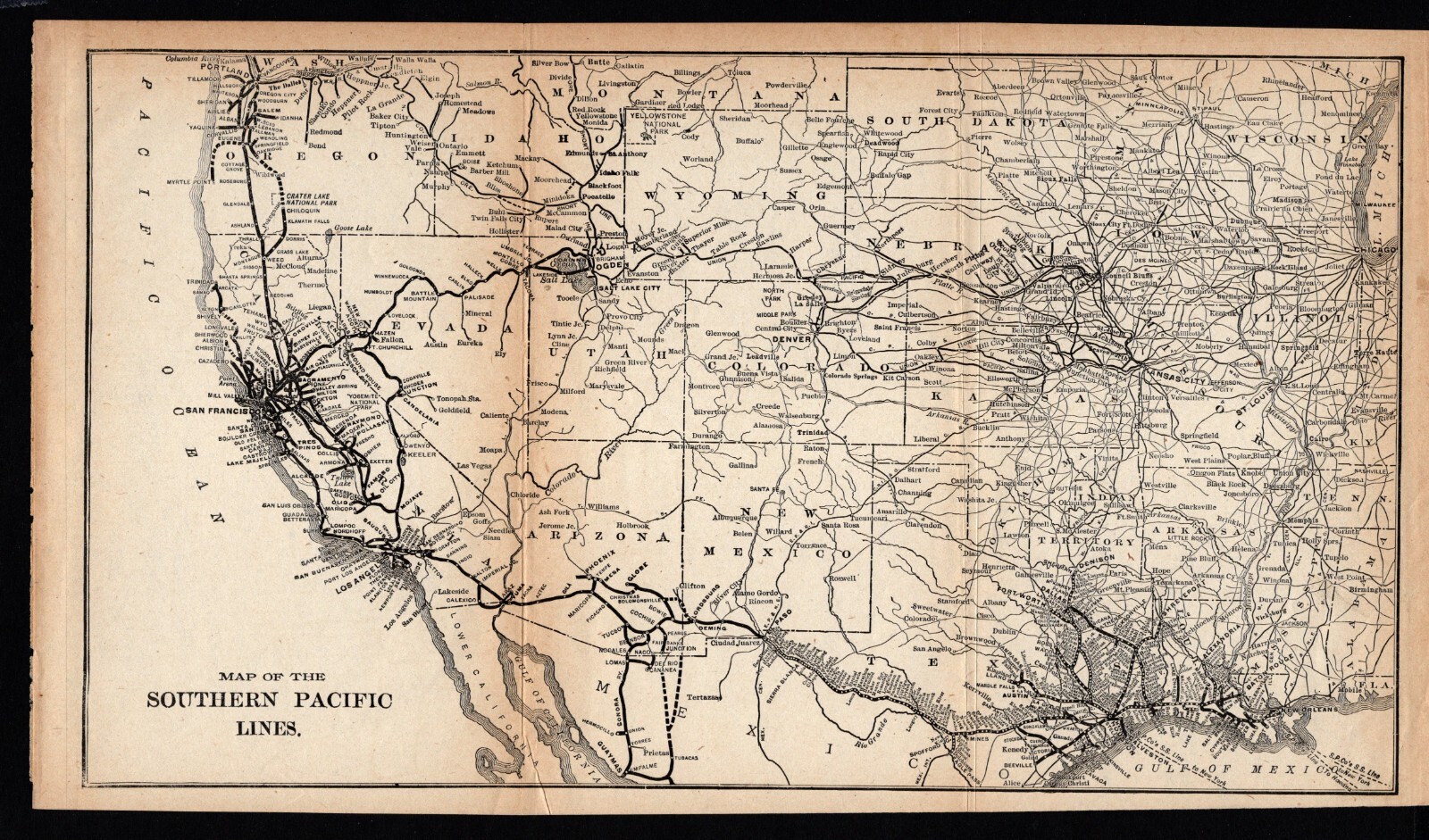 1912 Antique SOUTHERN PACIFIC Lines Railroad Map Vintage Railway Map #1967