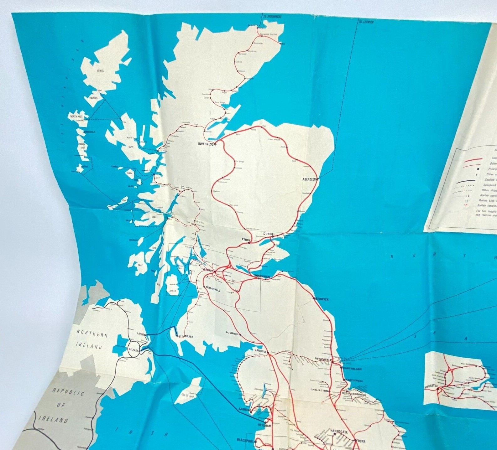 1975 Railroad Map British Rail Passenger Network Railway 23″ x 33″ Train Vintage