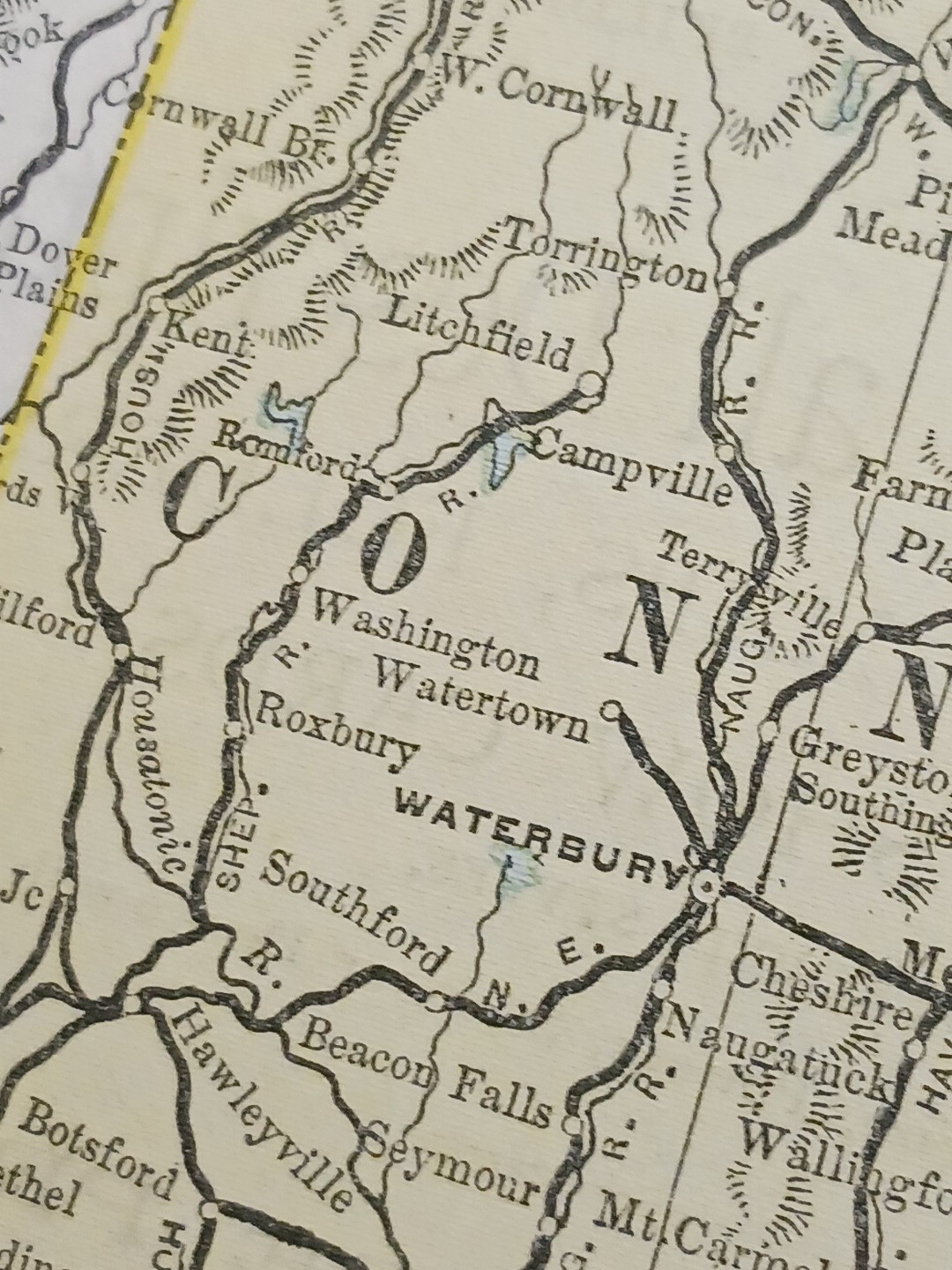 ~ 1897 Train Route Map MASSACHUSETTS Connecticut☆ all Railroad Lines Marked 9×11