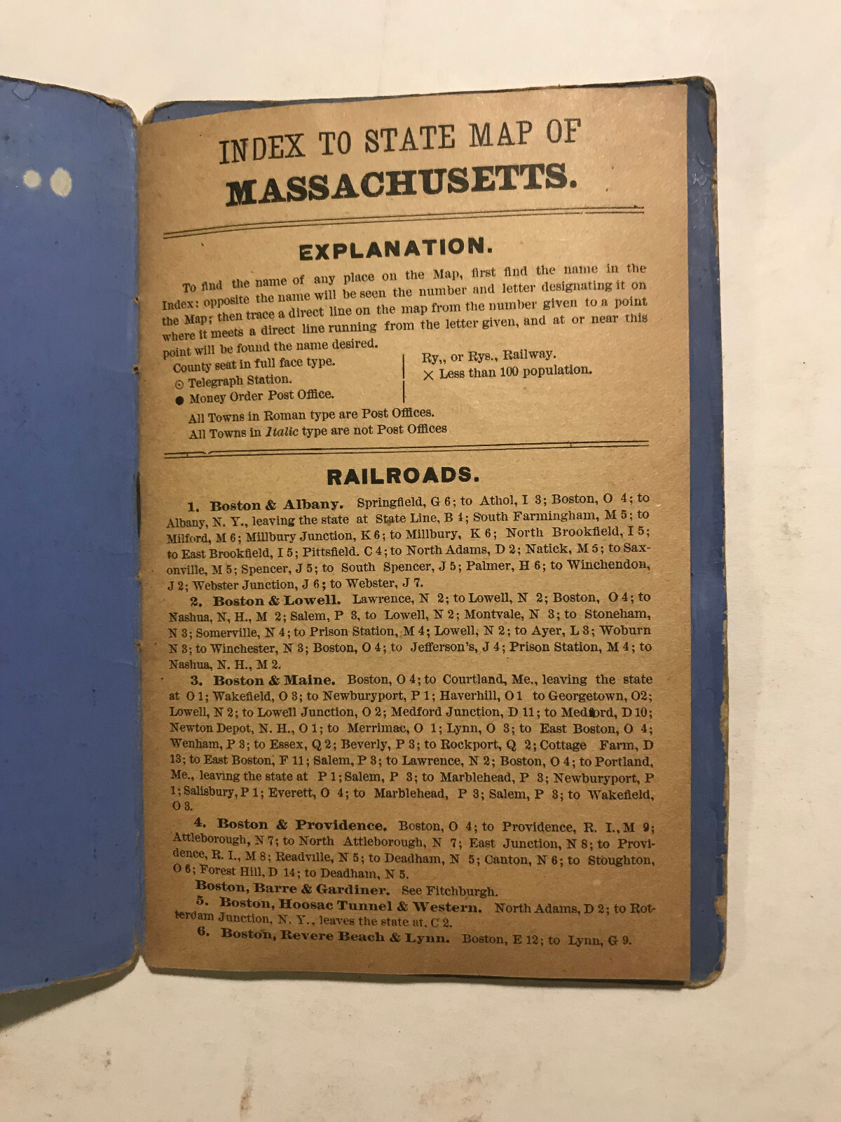 Rare Antique 1890 Cram’s Township Rail Road Map of Massachusetts & Rhode Island
