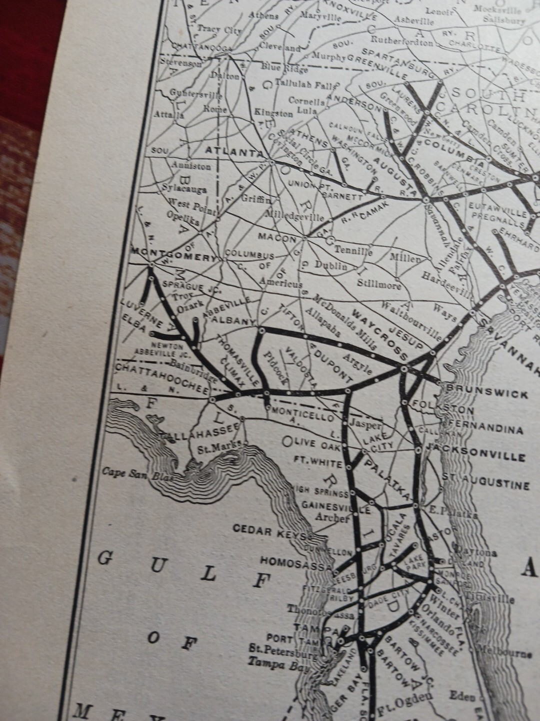 1902 Train Route Map ATLANTIC COAST LINE SYSTEM railroad Florida Georgia NC SC