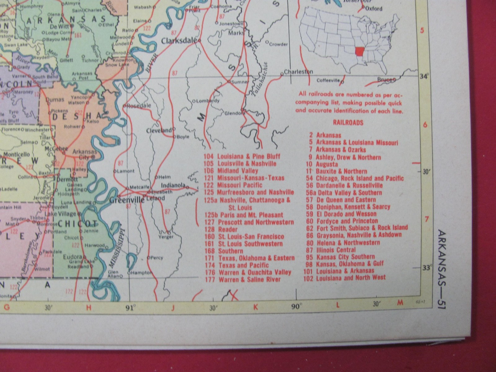 HISTORIC 1953 ARKANSAS & CALIFORNIA TOWN & RAILROAD MAP SHOWS & LIST ALL RR’s