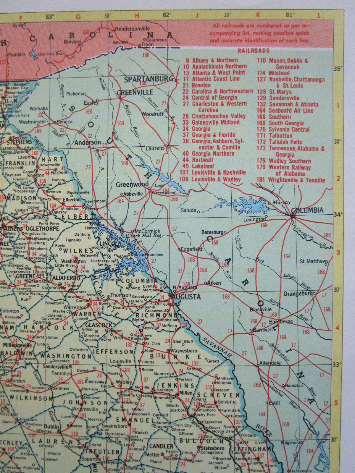 GA FL 1952 GEORGIA RAILROAD Map MILSTEAD RR; BOWDEN RR ~or~ FLORIDA.