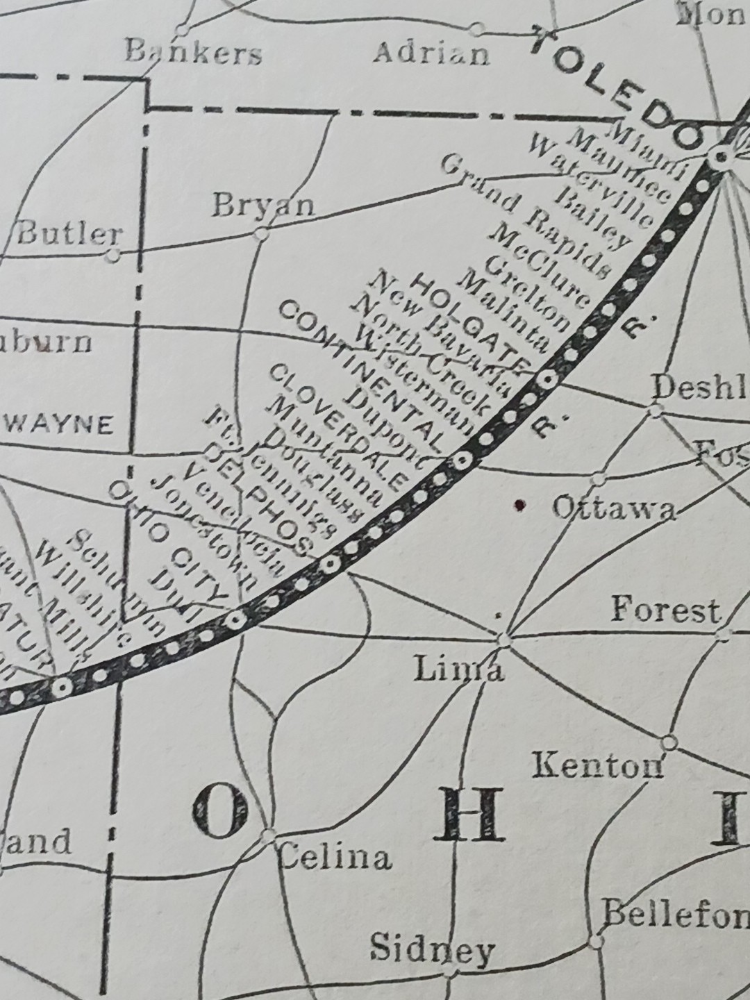 1897 Train Route Map TOLEDO ST LOUIS & KANSAS CITY RAILROAD Clover Leaf Rt OH IL