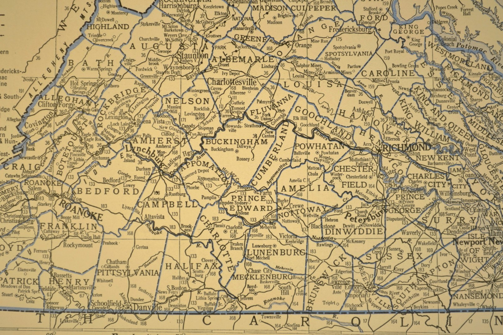 ca 1930 VIRGINIA Railroad Map Depot Towns C&O RR Historic Original Atlas Map