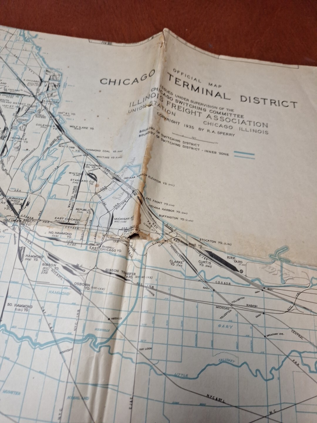 HTF 1935 Official Chicago Switching Committee Railroad Terminal District Map