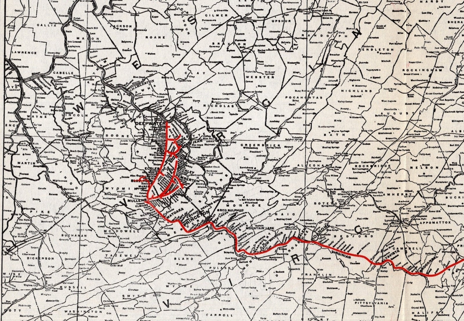 1918 Antique Virginian Railway Map Vintage Virginian Railroad Map 2458