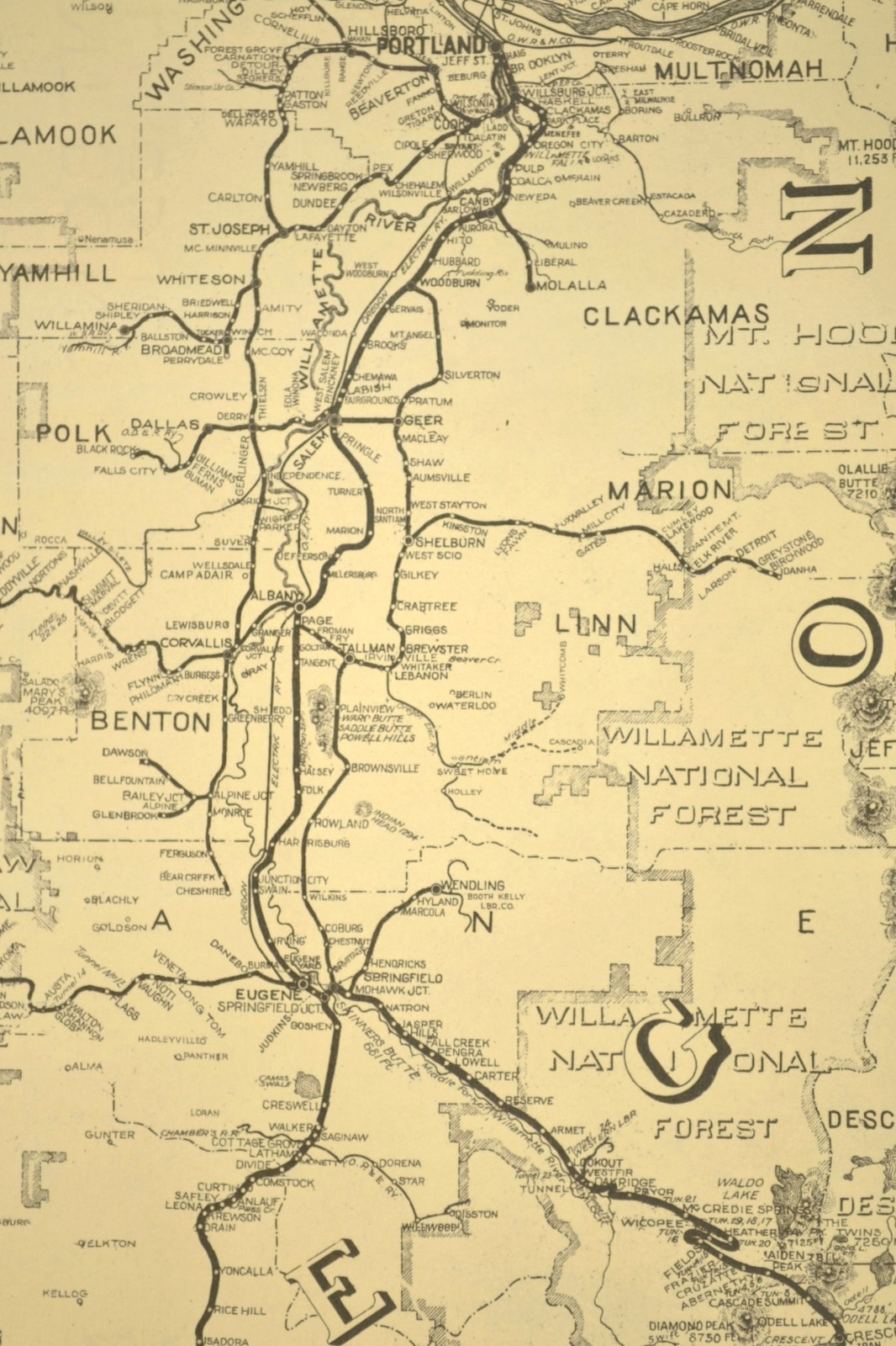 Southern Pacific Railroad Map Portland Division Red Electric Lines Shasta Route