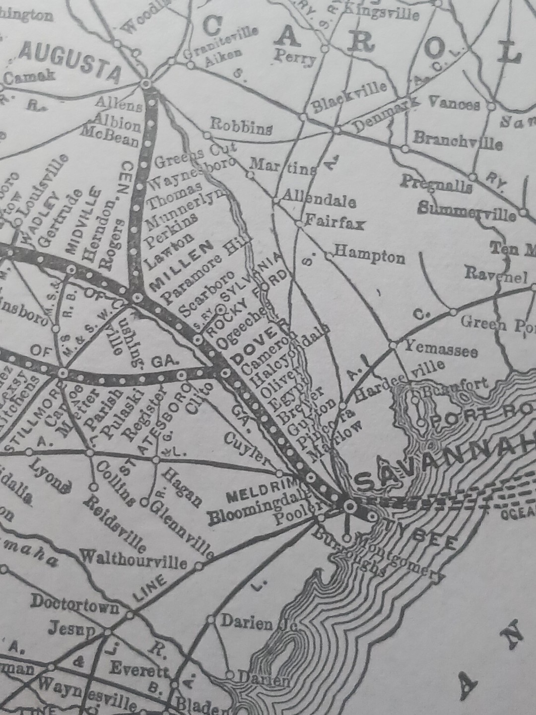 ~1906 Railroad Train Route Map CENTRAL OF GEORGIA RAILWAY all Lines Stations