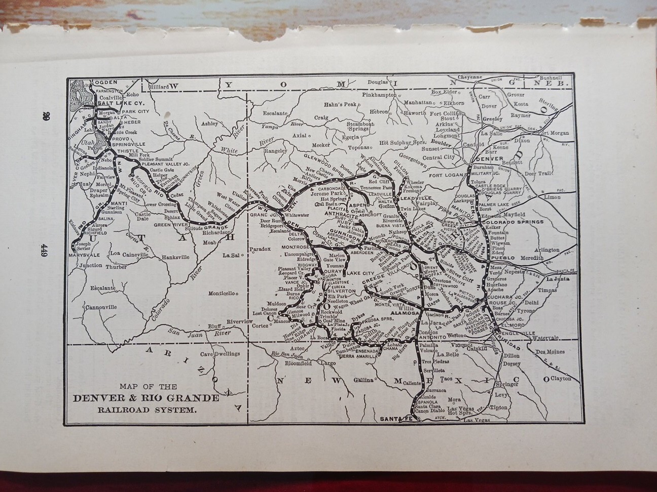 1902 Train Route Map DENVER & RIO GRANDE RAILROAD SYSTEM stations Towns Cities