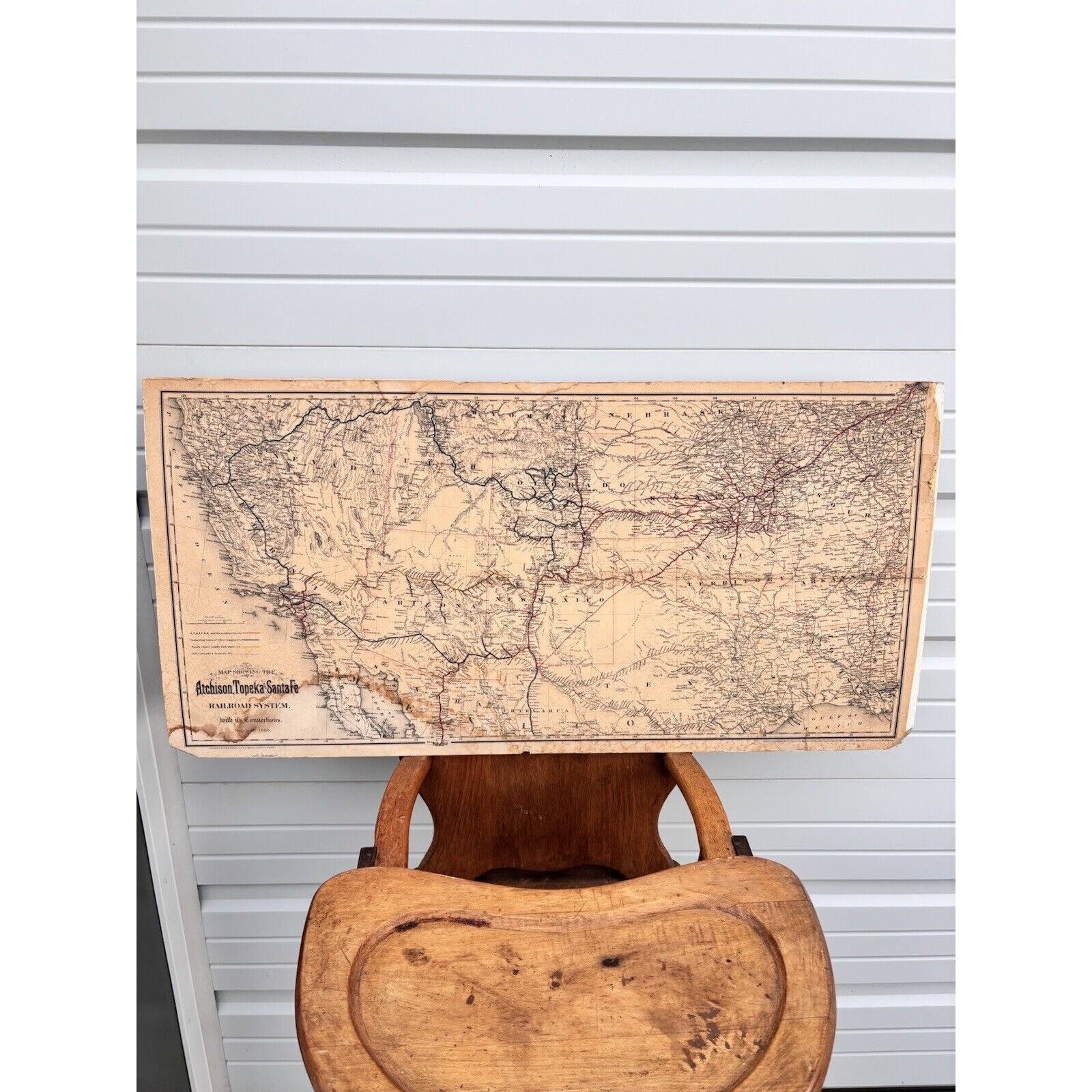 RARE 1888 Antique LARGE Wall Hang Atchison, Topeka, Santa Fe Railroad System Map