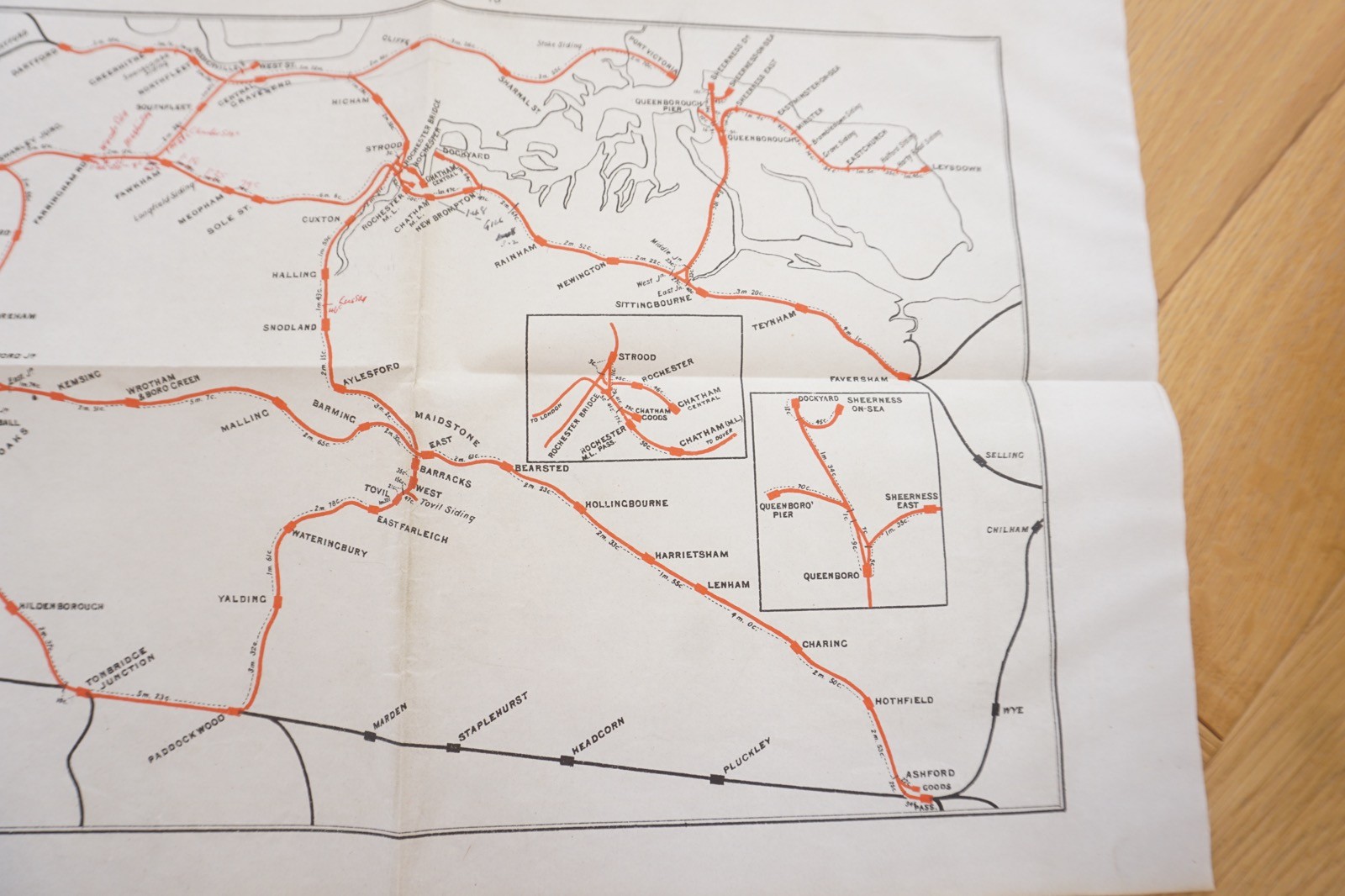 1905 South Eastern & Chatham Railway Map New Bearsted Faverhsam Sevenoaks