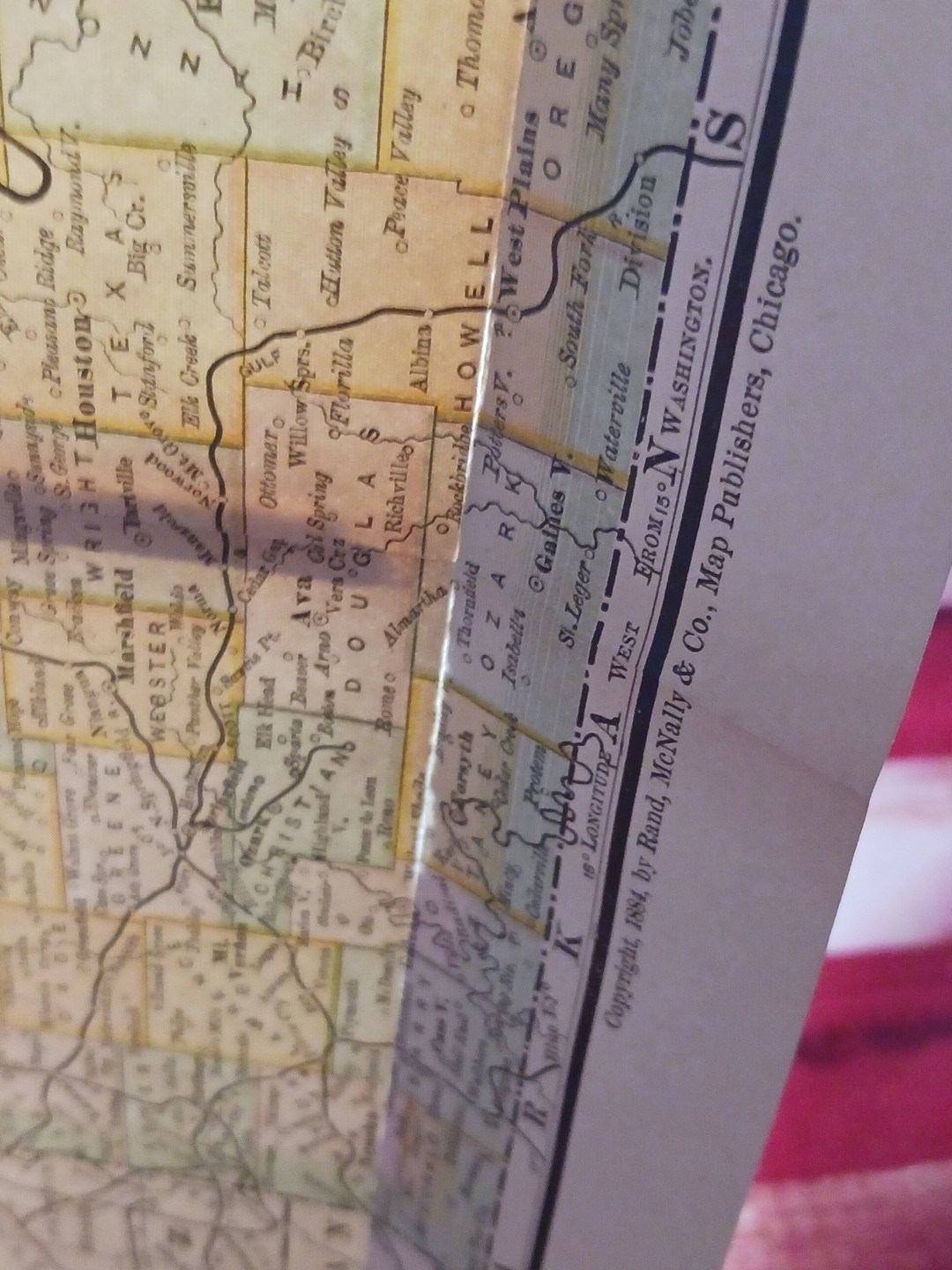 1884 vintage Railroad Map MISSOURI Train Line Routes Railway Town Stations 9×11″