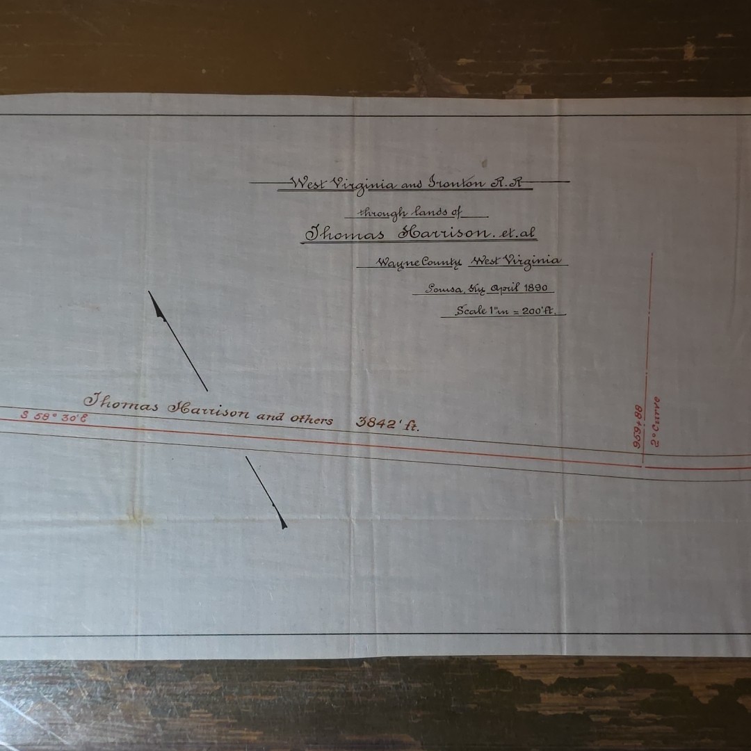 1890 Wayne County, West Virginia and Ironton Rail Road RR Route Plot Plan Map 1