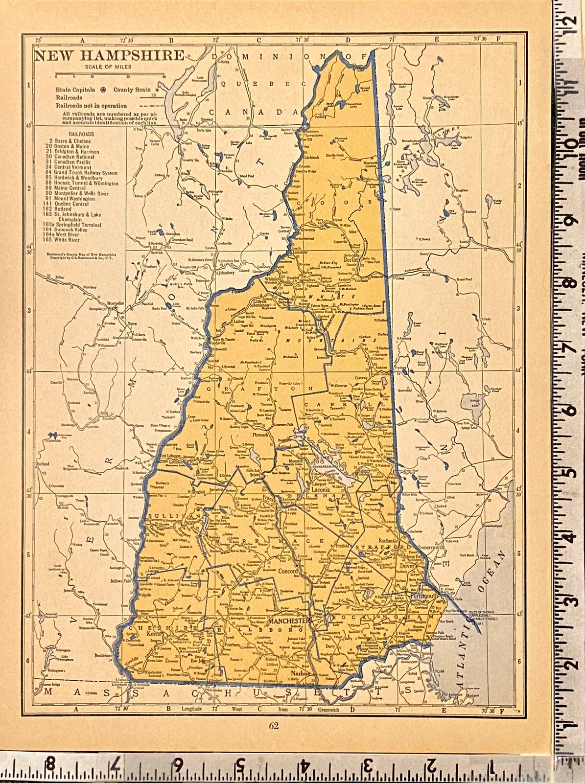 NEVADA & NEW HAMPSHIRE c 1935 County & Railroad Maps. Hammond & Co. 9×12″