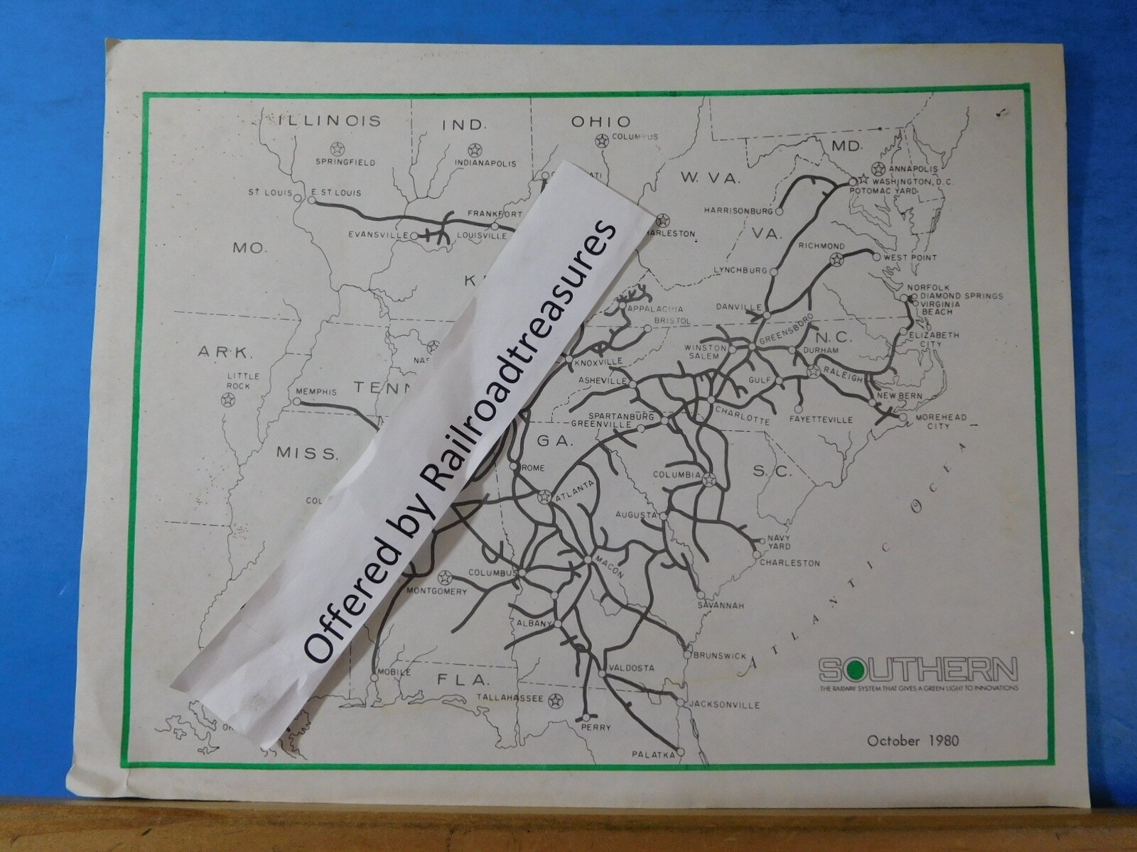Map Southern Railway System 1980 October 8.5 X 11