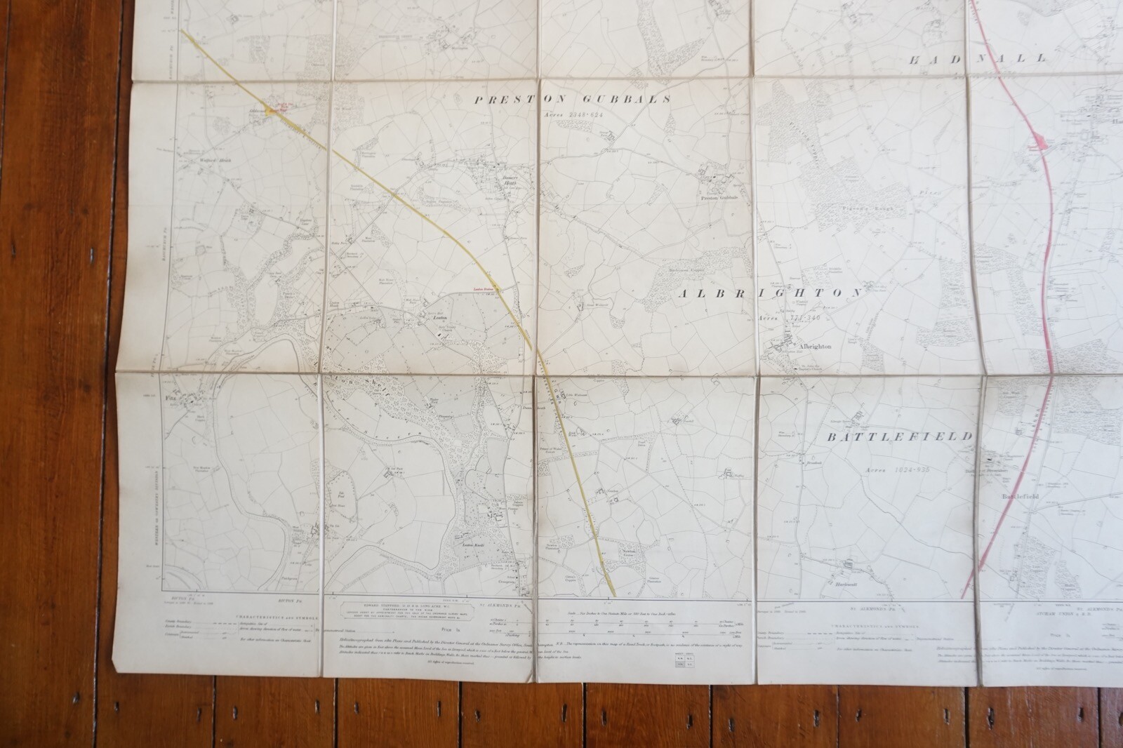 1902 Albrighton Battlefield Hadnall Shropshire Ordance Railway Linen Map