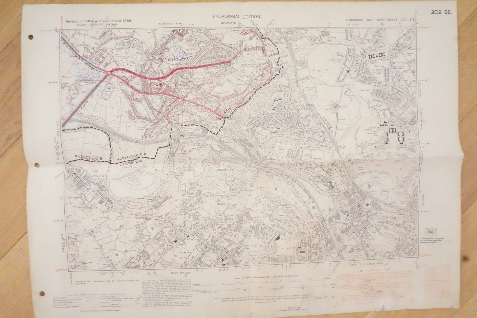1938 Whitlecote Sandford Kirkstall Yorkshire LNER LMS Railway OS Linen Map Ref49