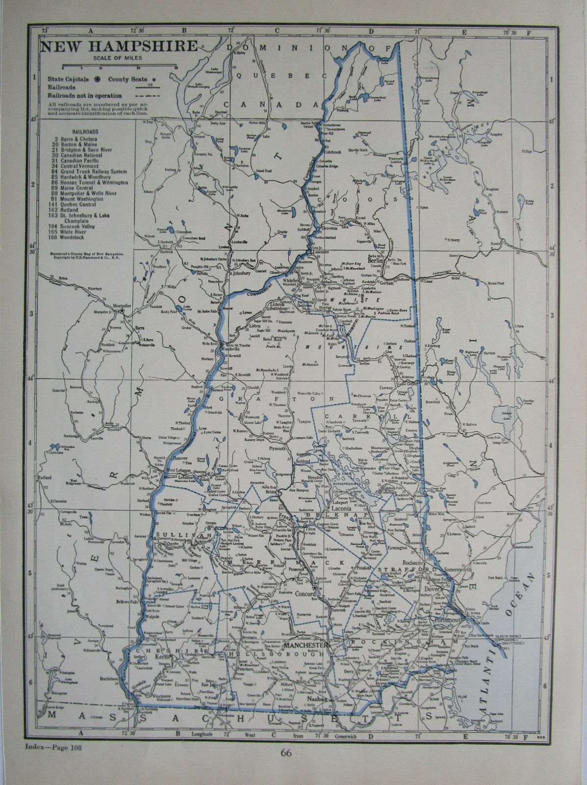 NV NH 1933 NEVADA RAILROAD Map TONAPAH & TIDEWATER RR ~or~ NEW HAMPSHIRE