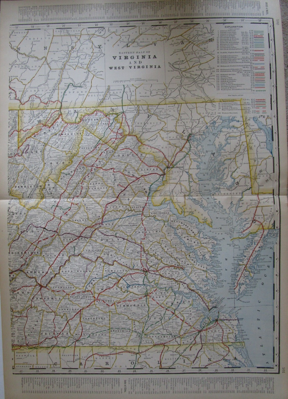 VA WV 1898 EASTERN VIRGINIA, W. VA STEAM RAILROAD Map. FARMVILLE & POWHATAN RR