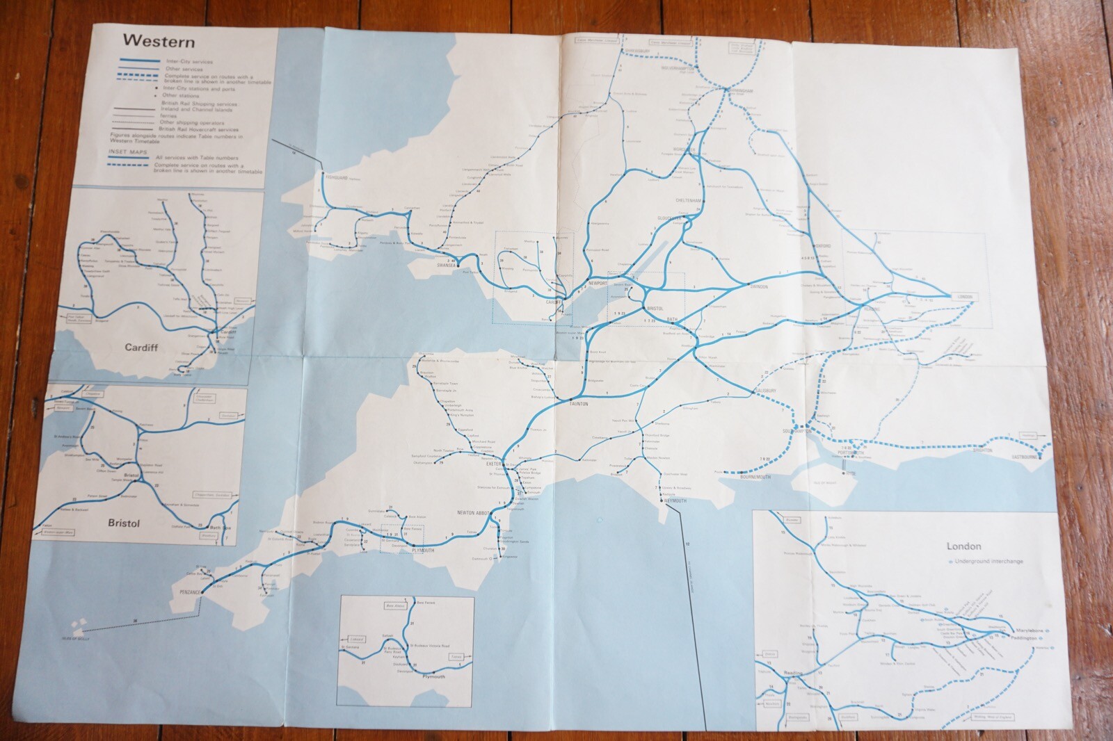 Jan 1970 British Rail Passenger Network Railway Map Western Region