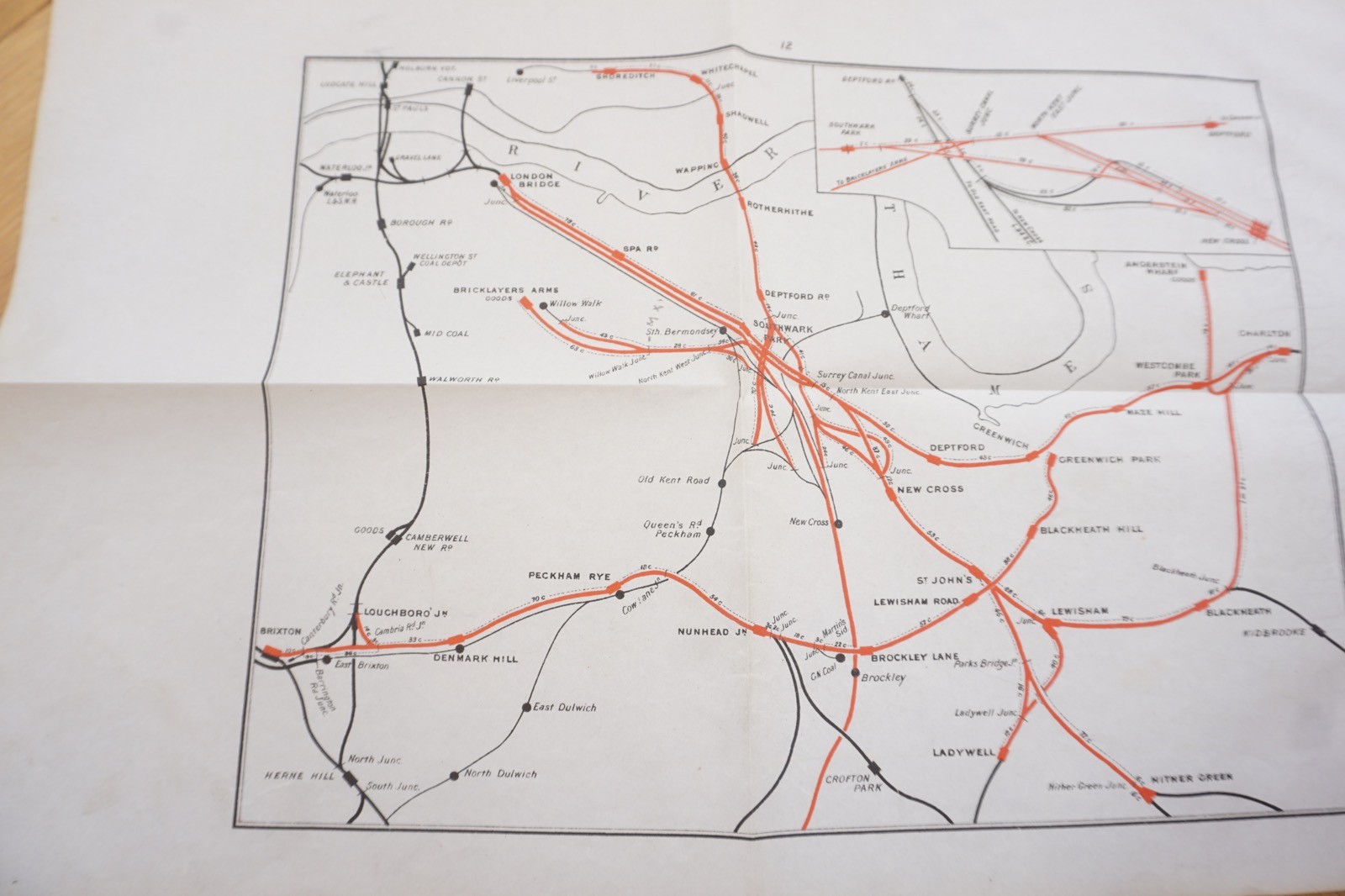1905 South Eastern & Chatham Railway Map Rotherhithe New Cross