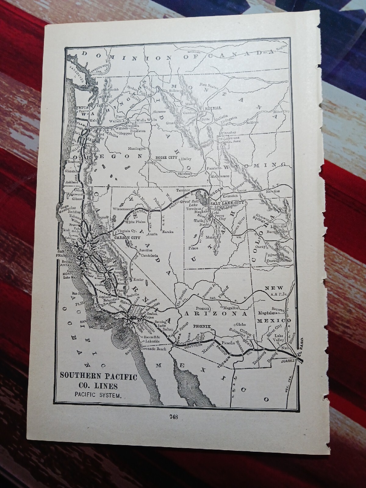 ☆1898 Railroad Map SOUTHERN PACIFIC LINES Pacific System AZ CA NV OR UT Train
