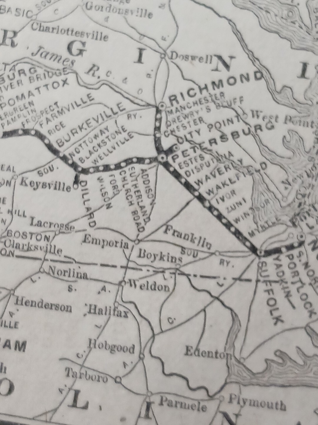 1910 Train Route Map NORFOLK & WESTERN RAILWAY and Connections All Depot Station