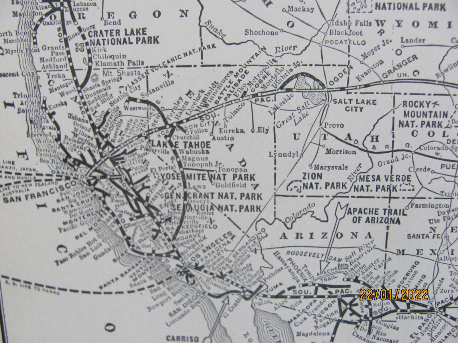 ANTIQUE 1925 SOUTHERN PACIFIC RAILROAD SP RR SYSTEM MAP DEPOT SP RR TX HISTORY
