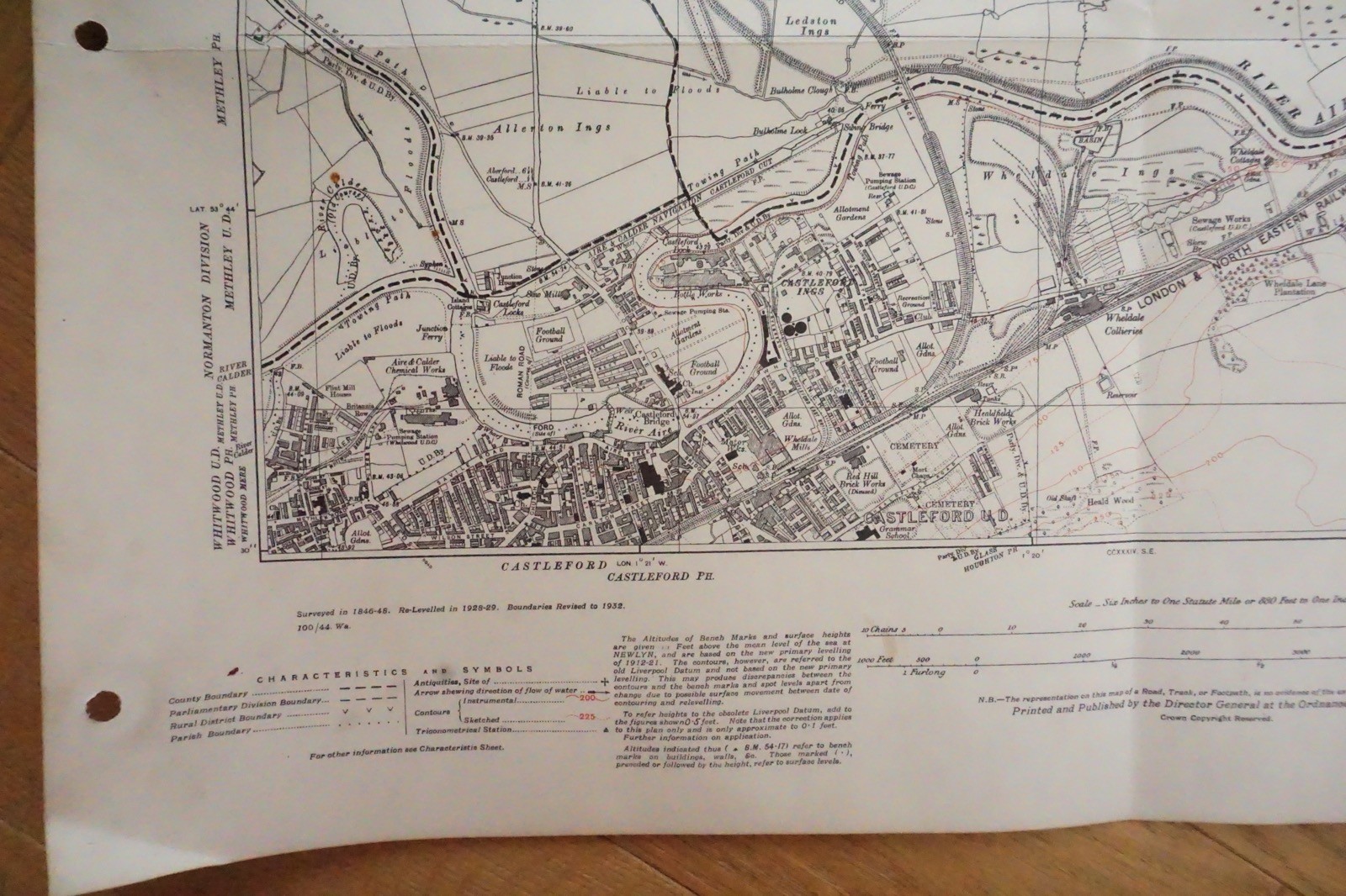 1938 Bywater Ledston Newton Yorkshire LNER Railway OS Linen Map Ref 82**