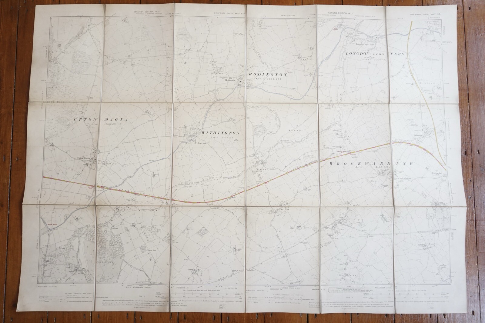 1902 Rodington Upton Magna Shropshire Stanford Ordance Railway Linen Map