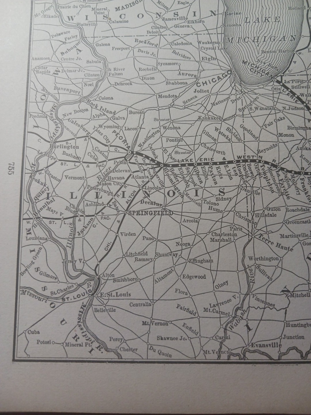 1892 Antique Railway Map LAKE ERIE & WESTERN RAILROAD all Routes Stations Depots
