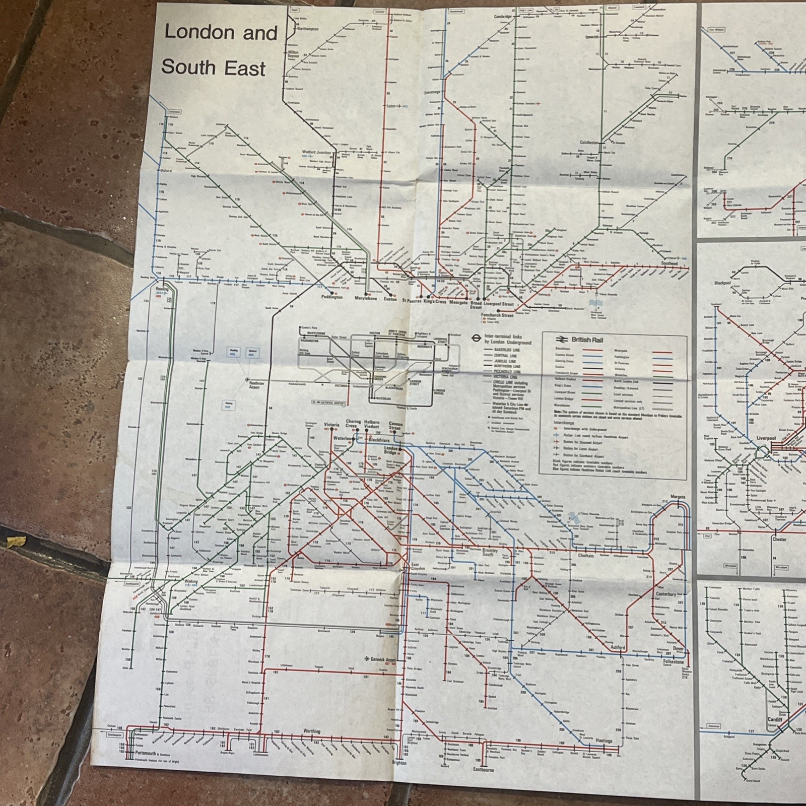 British Rail Passenger Map 1985-86 London, Midlands, Wales, Scotland Leeds Maps
