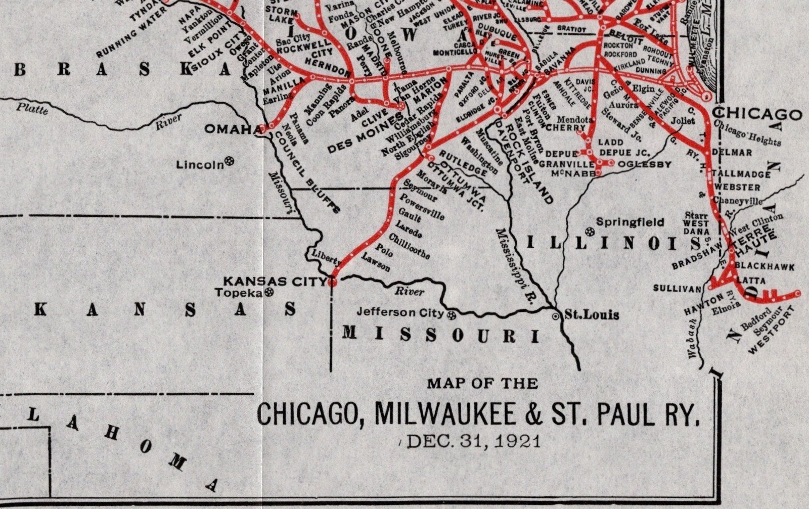 1921 Antique Chicago Milwaukee St Paul Railway Map Railroad Map 2860